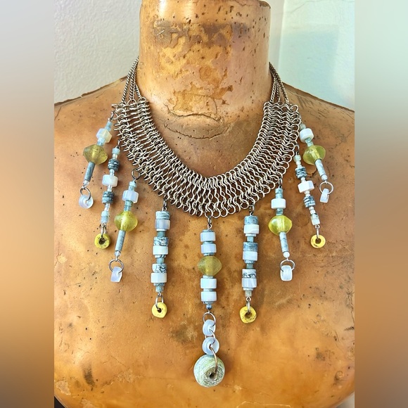 Handmade Necklace 1800’s Uranium Glass Beads Hebron Beads from 1700’s Agate - Picture 3 of 5